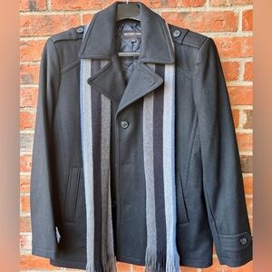Michael Kors Men’s Charcoal Gray Wool Blend Overcoat With Scarf Sz L NWT